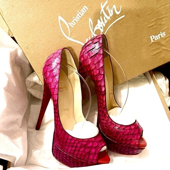 Christian Louboutin Lady Peep Python skin peep pumps EU39 rare 100% authentic - Picture 2 of 12